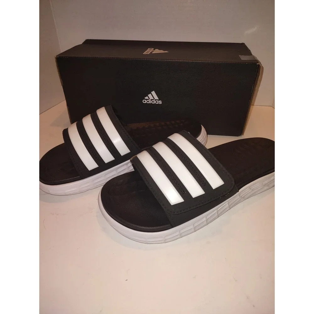 Adidas Duramo SL Slide Sandals Black White Mens Size 7 NEW NIB Athletic FY8786